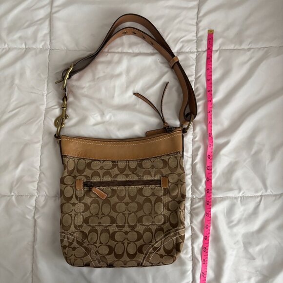 Vintage Coach Signature Duffle Bag 10403 Khaki Signature Logo Brown Leather Trim - Picture 11 of 15